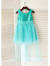 Turquoise Sequin Tulle Short Flower Girl Dress